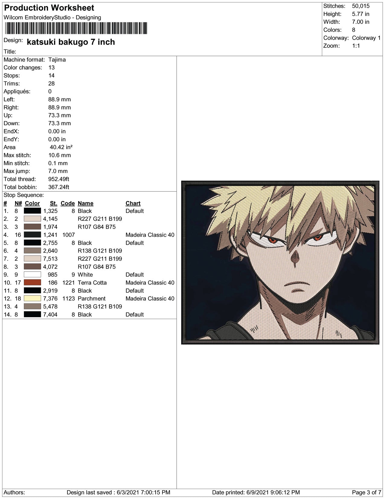 Katsuki Bakugo v3 Embroidery Design Files - 4 Size's