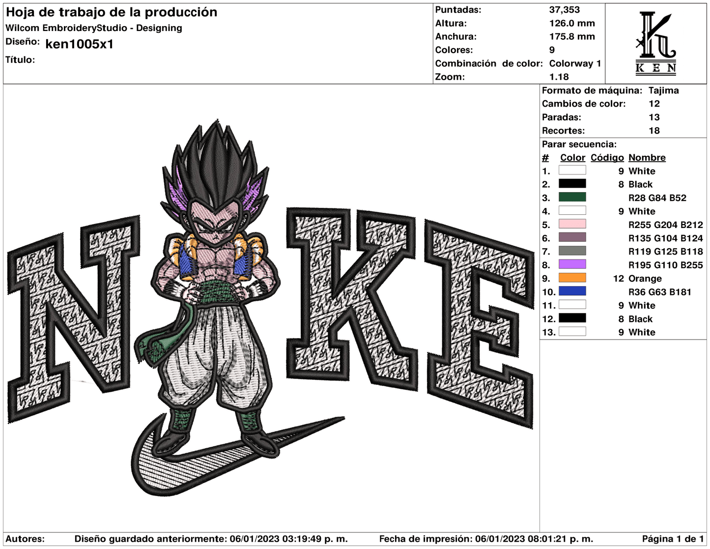Nike Vegeta v2 Embroidery Design Files - 4 Size's