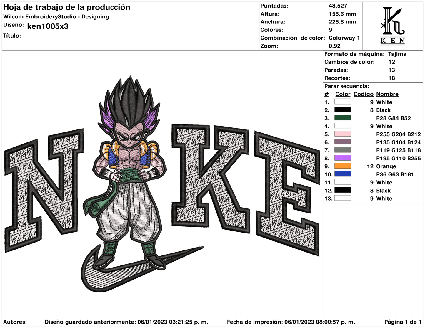 Nike Vegeta v2 Embroidery Design Files - 4 Size's