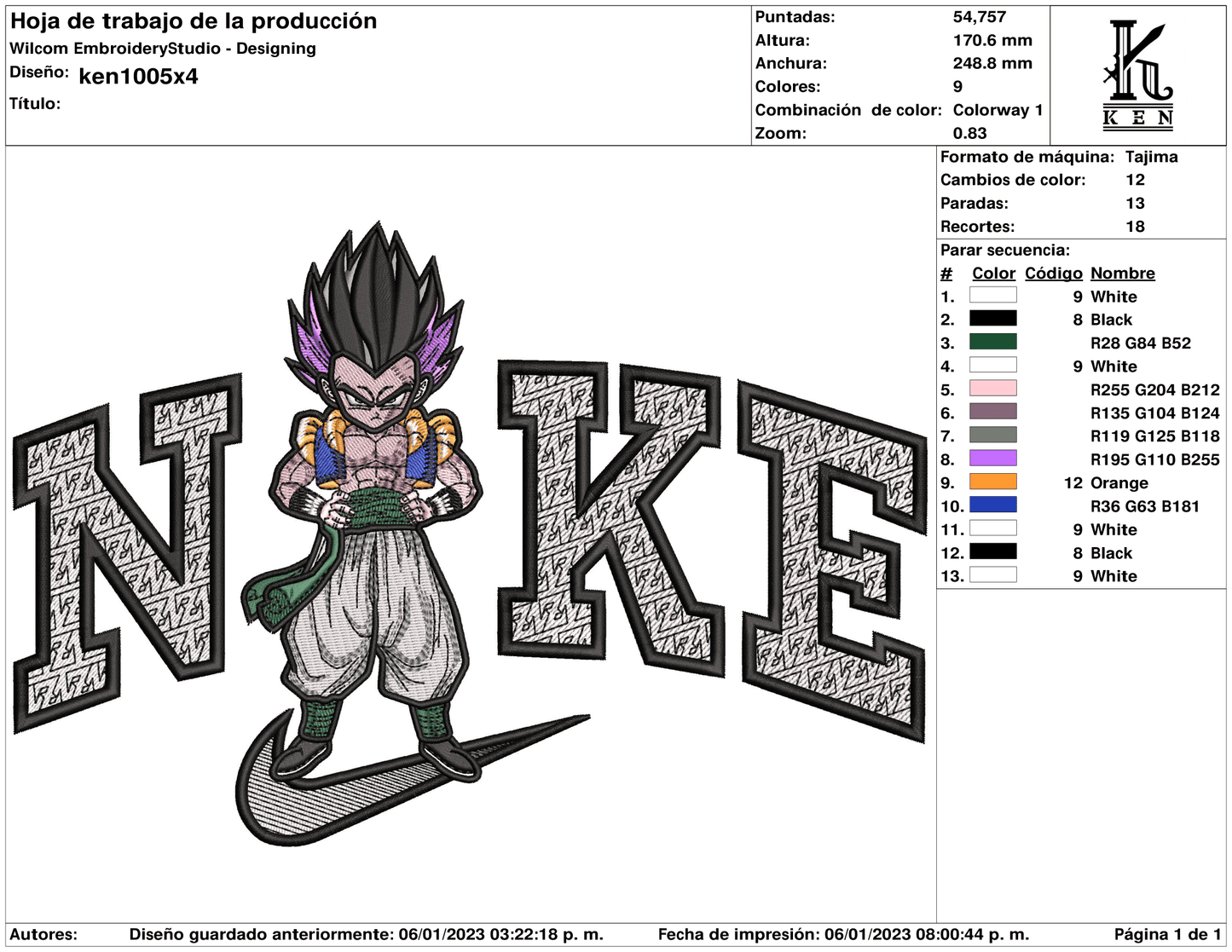 Nike Vegeta v2 Embroidery Design Files - 4 Size's