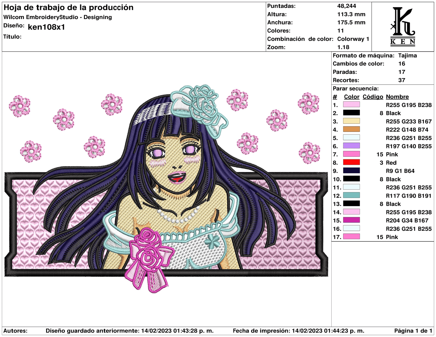 Hinata Hyuga Embroidery Design Files - 3 Size's