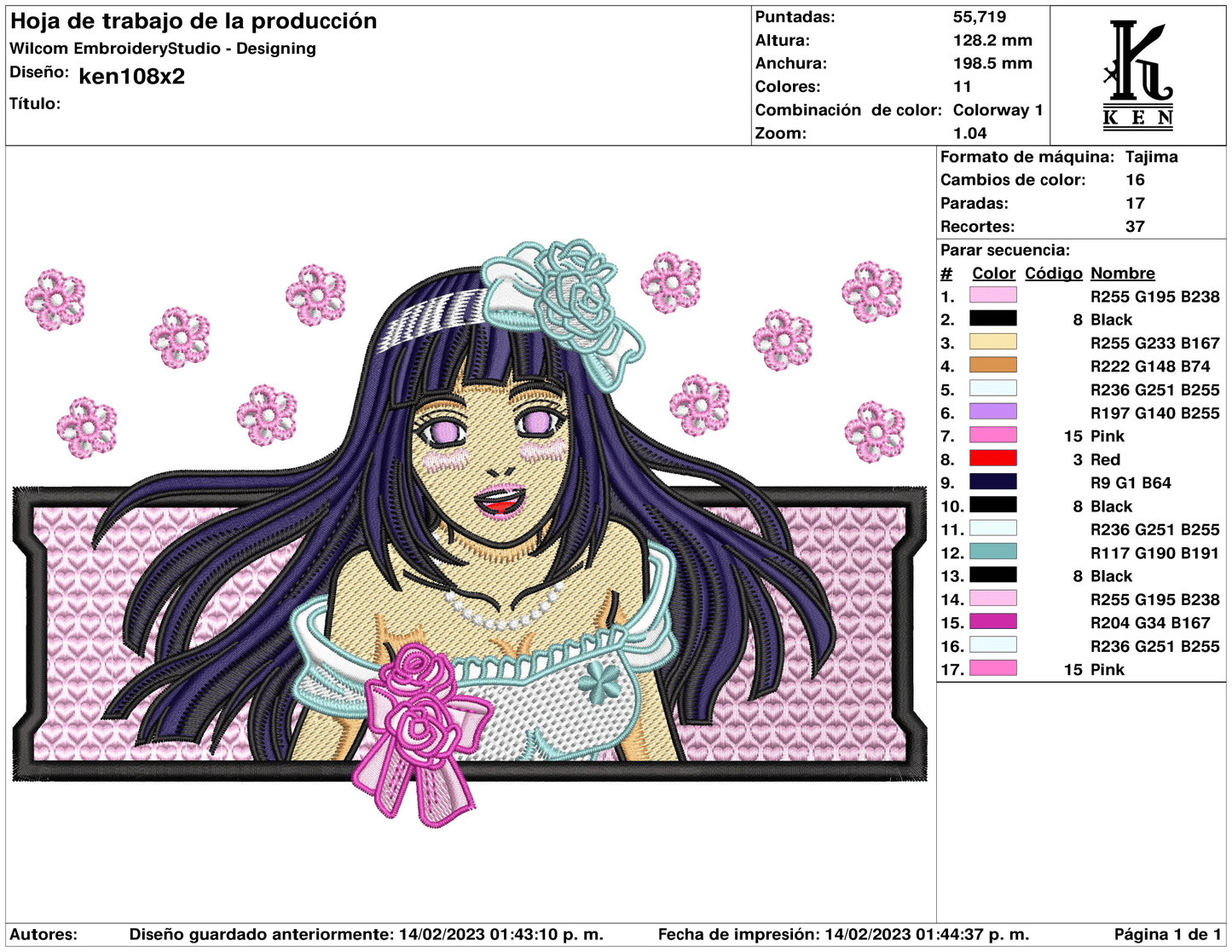 Hinata Hyuga Embroidery Design Files - 3 Size's