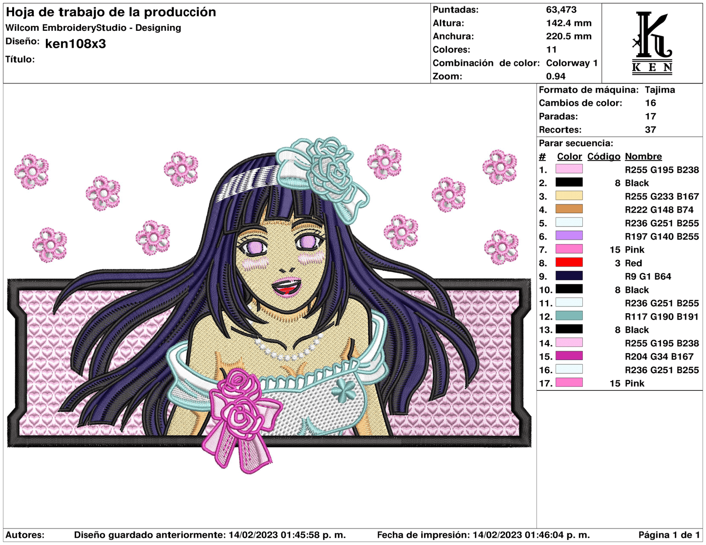 Hinata Hyuga Embroidery Design Files - 3 Size's