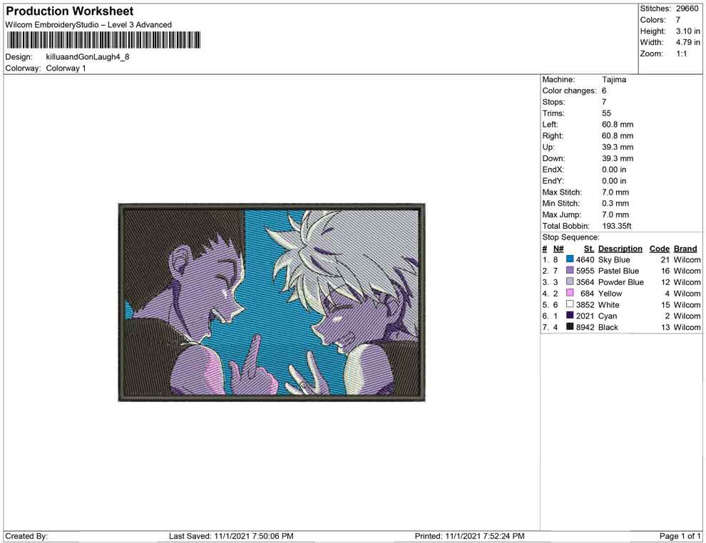 Killua Zoldyck v11 Embroidery Design Files - 4 Size's