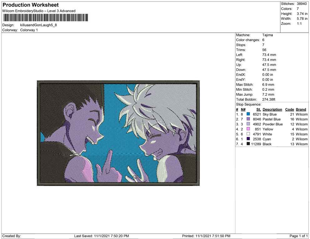 Killua Zoldyck v11 Embroidery Design Files - 4 Size's