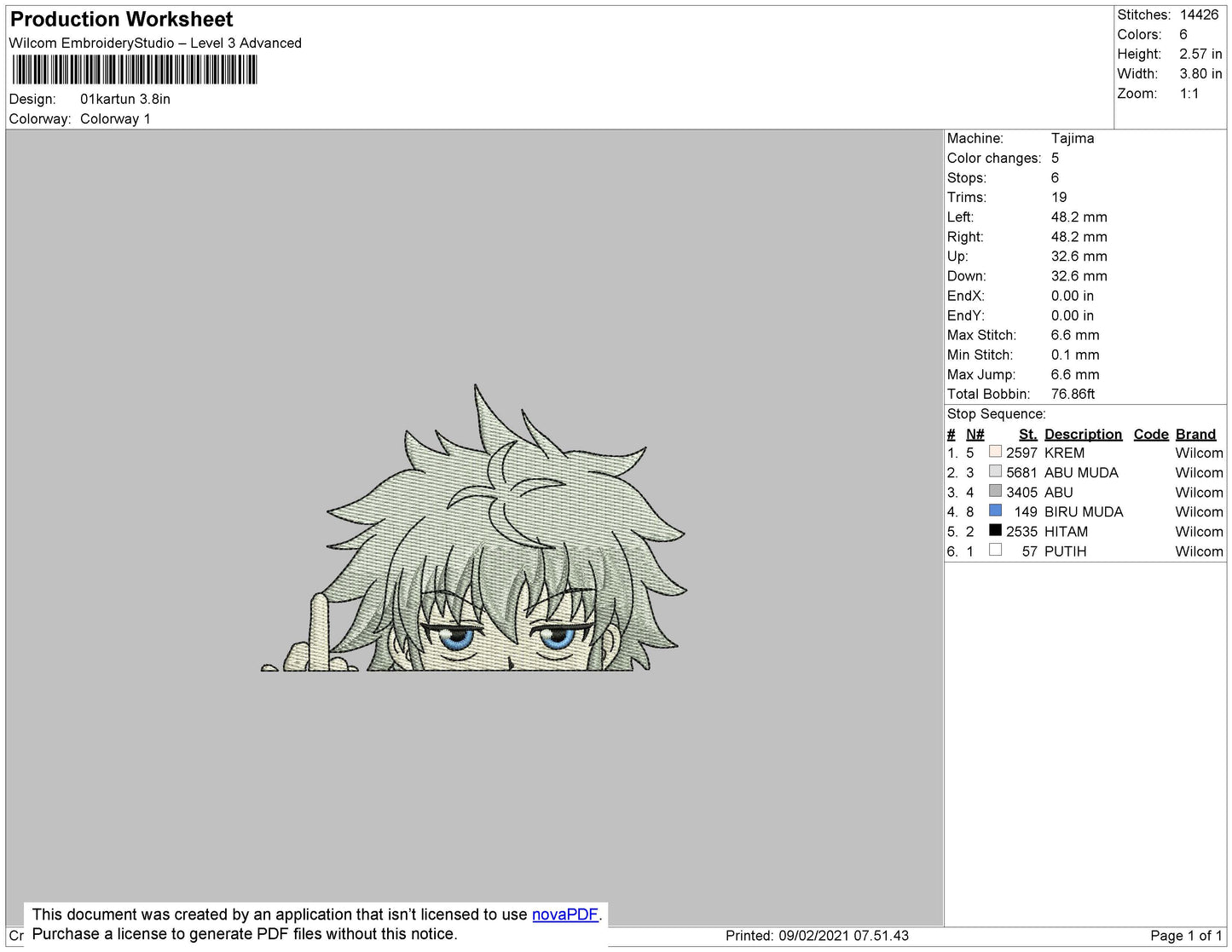 Killua Zoldyck v9 Embroidery Design Files - 5 Size's