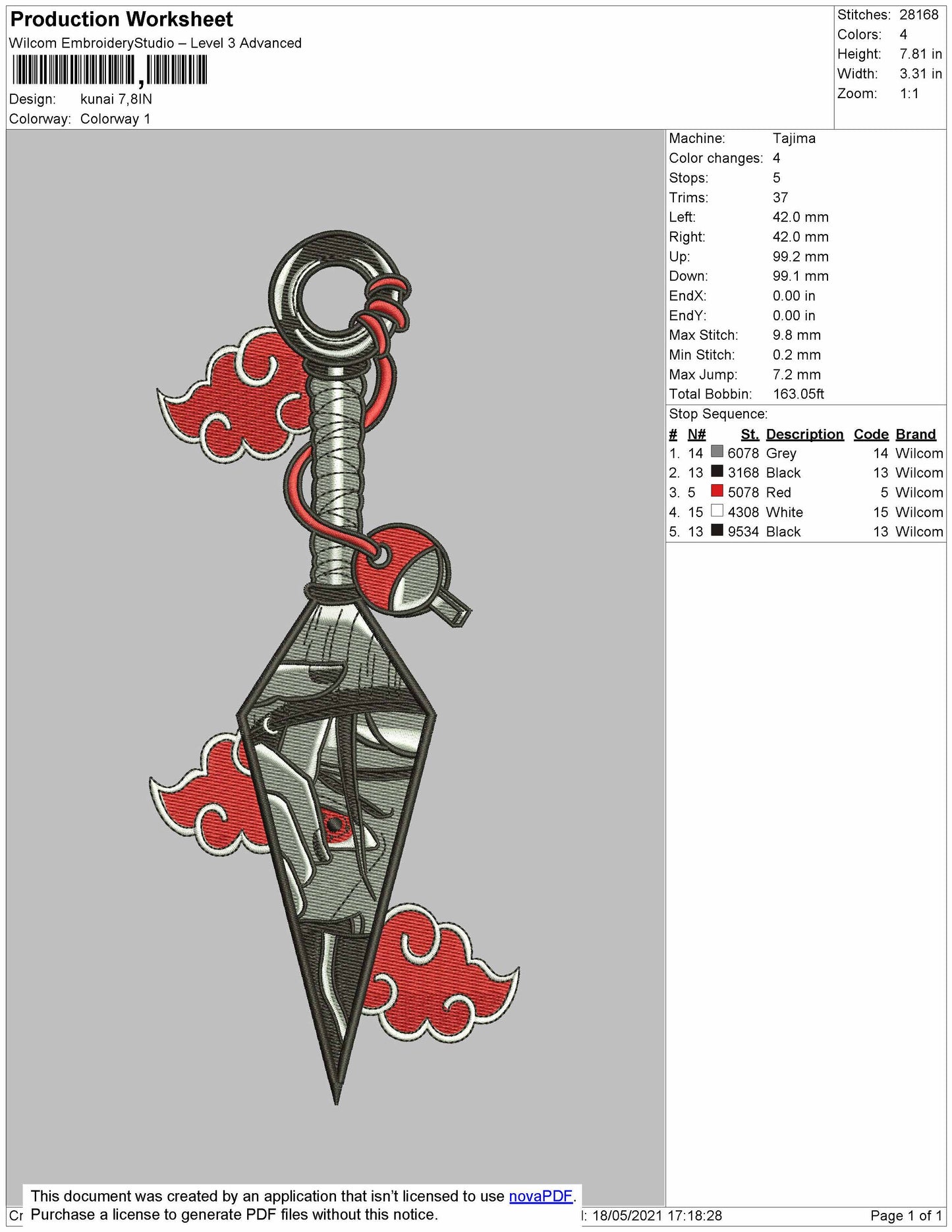 kunai Embroidery Design Files - 5 Size's