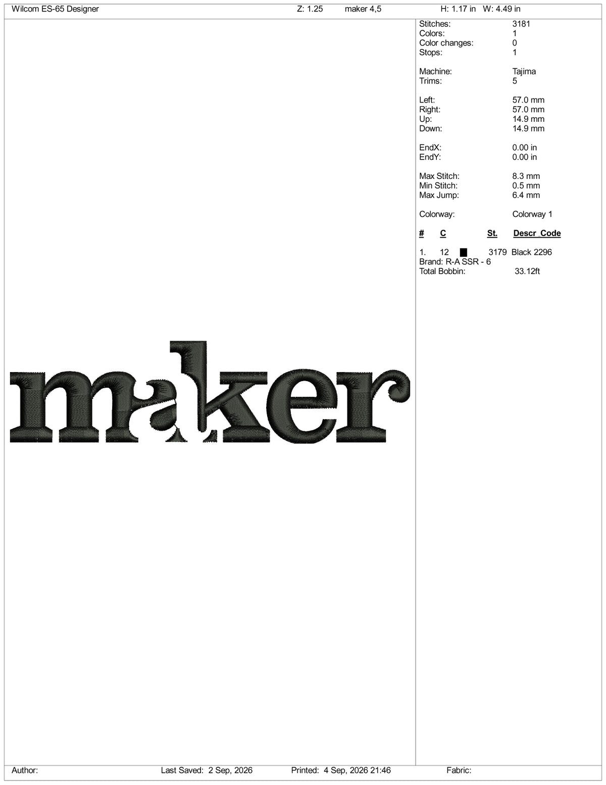 Maker Logo Embroidery Design Files - 3 Size's