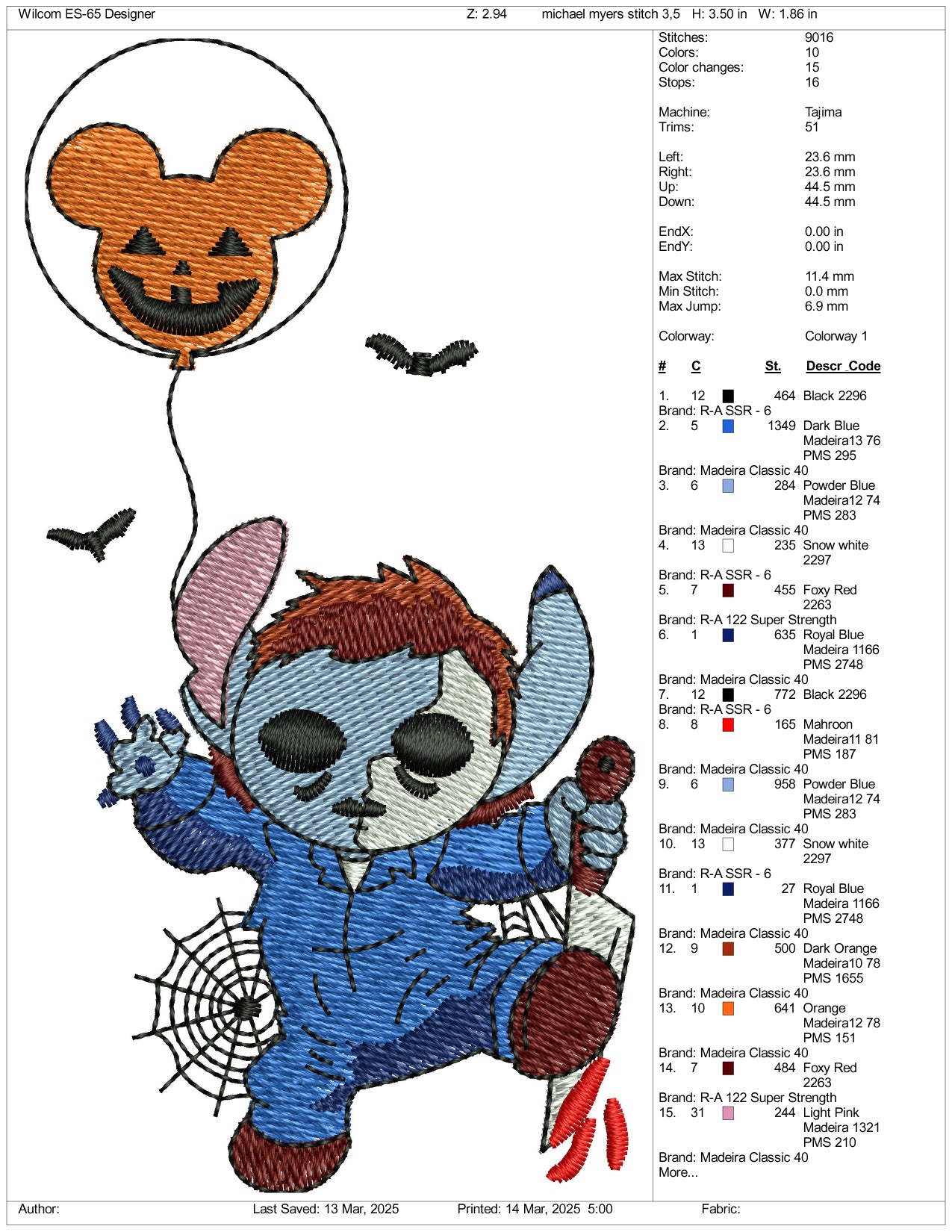 Stitch Cosplay Michael Myers Embroidery Files - 3 Size's
