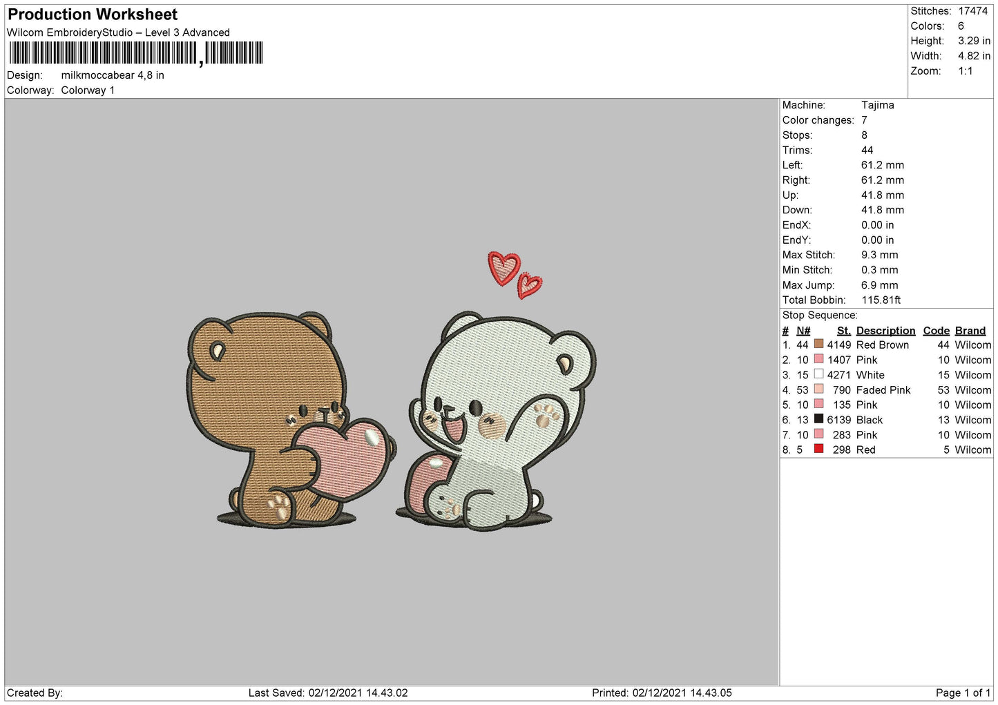 Milk Mocca Bear Embroidery Design Files - 4 Size's