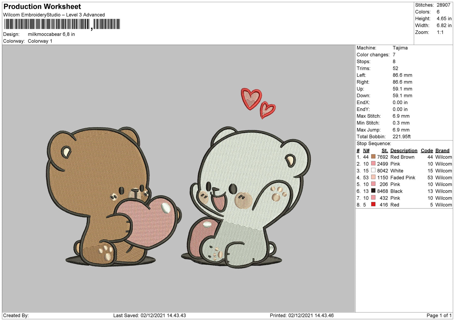 Milk Mocca Bear Embroidery Design Files - 4 Size's