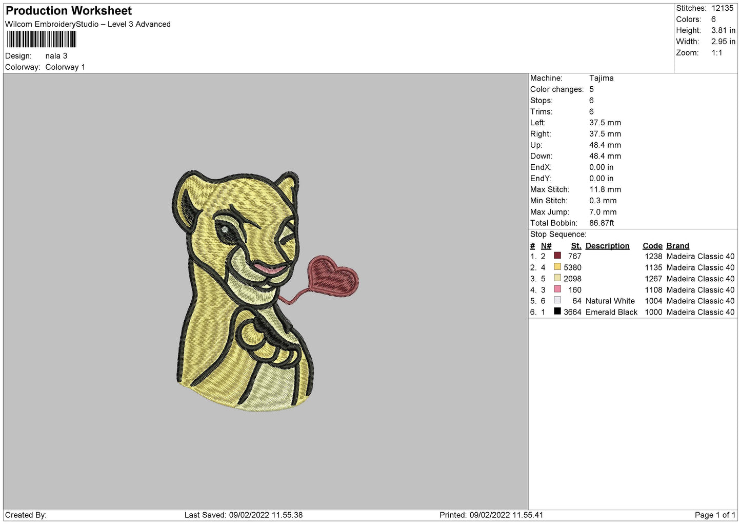 Nala Embroidery Design Files - 4 Size's