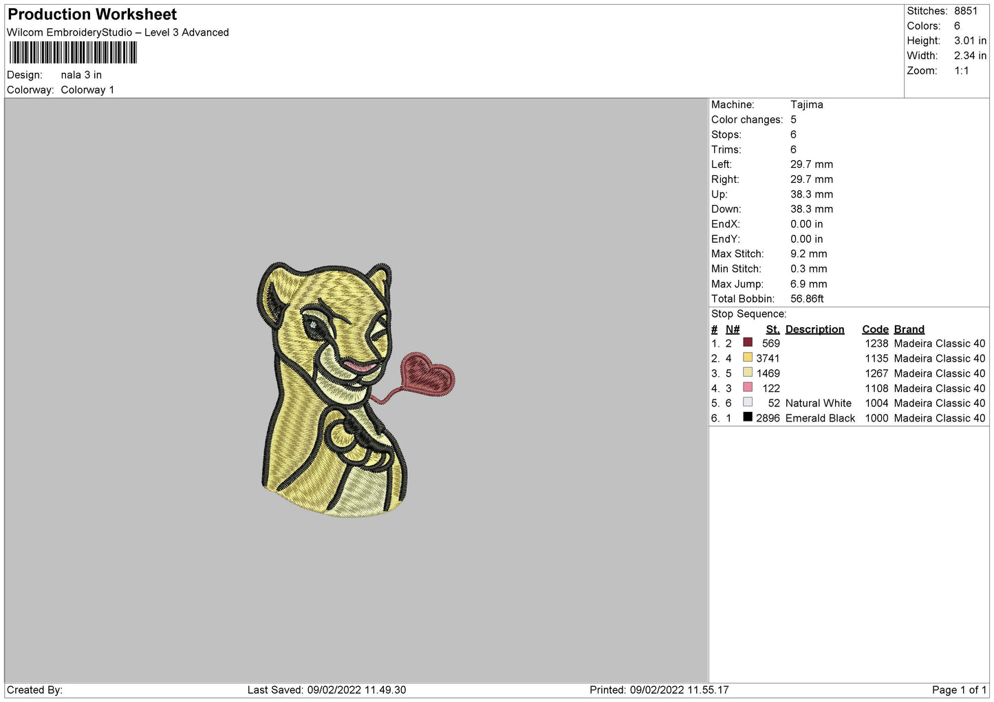 Nala Embroidery Design Files - 4 Size's