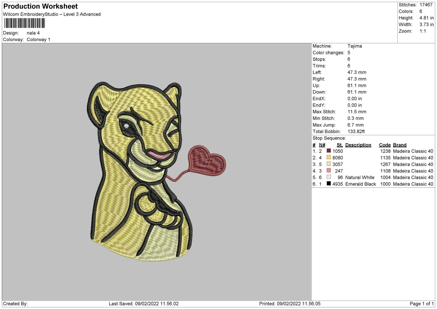 Nala Embroidery Design Files - 4 Size's