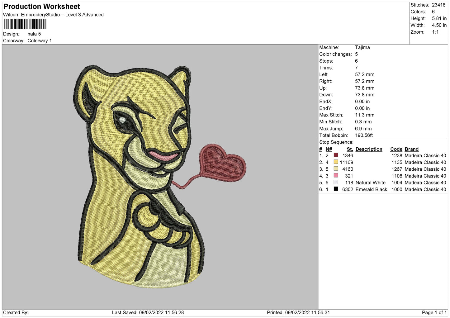 Nala Embroidery Design Files - 4 Size's
