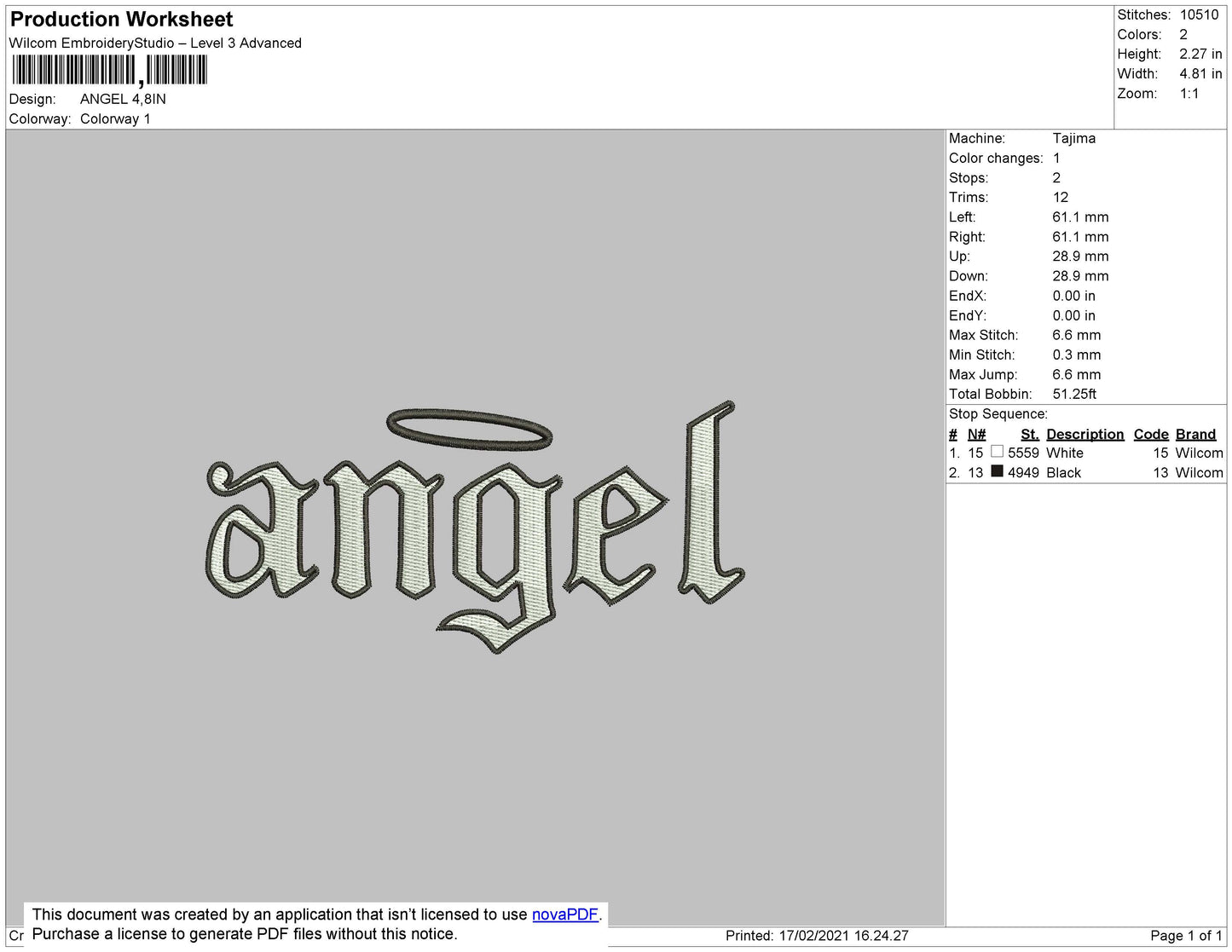 Angel v10 Embroidery Design Files - 4 Size's