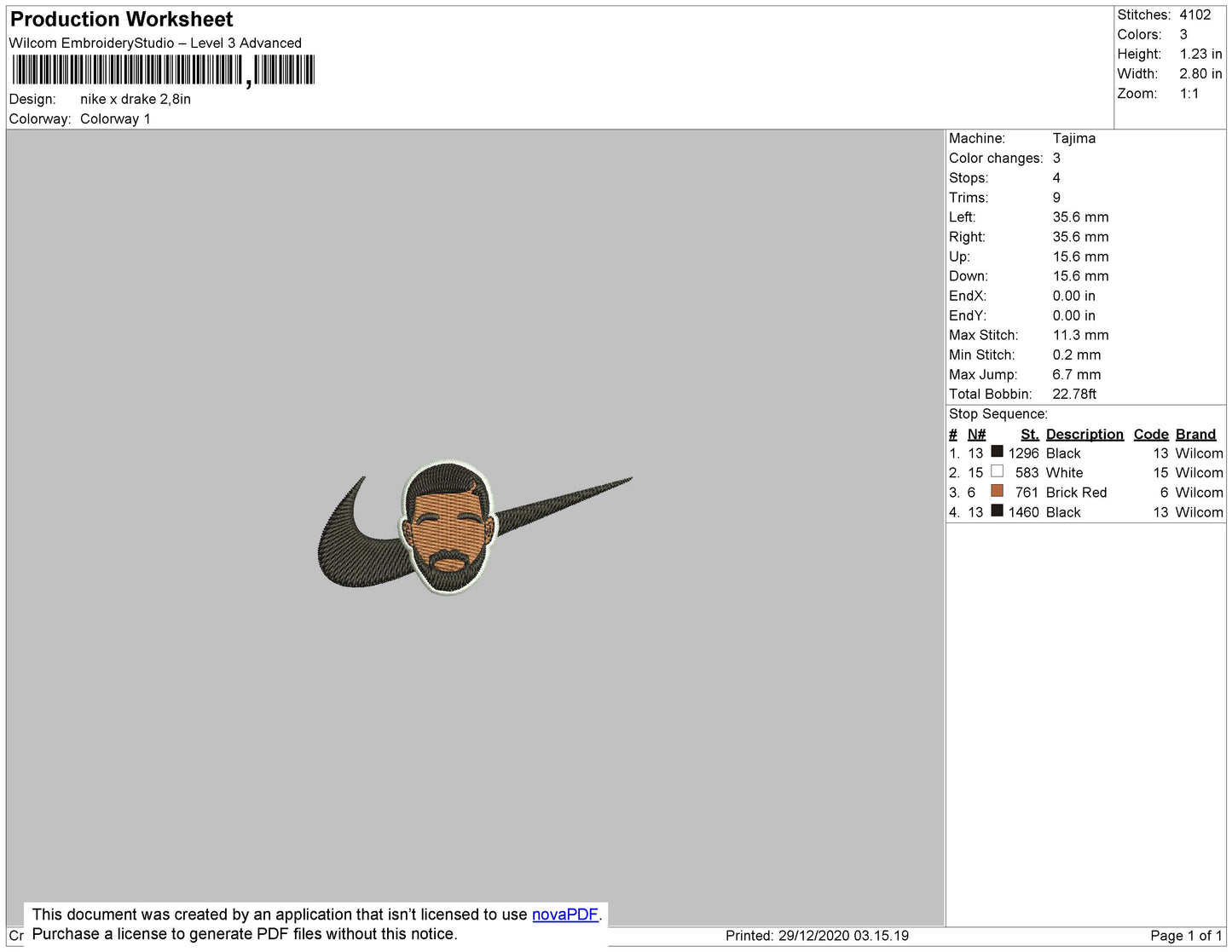 Drake Swoosh Embroidery Design Files - 5 Size's