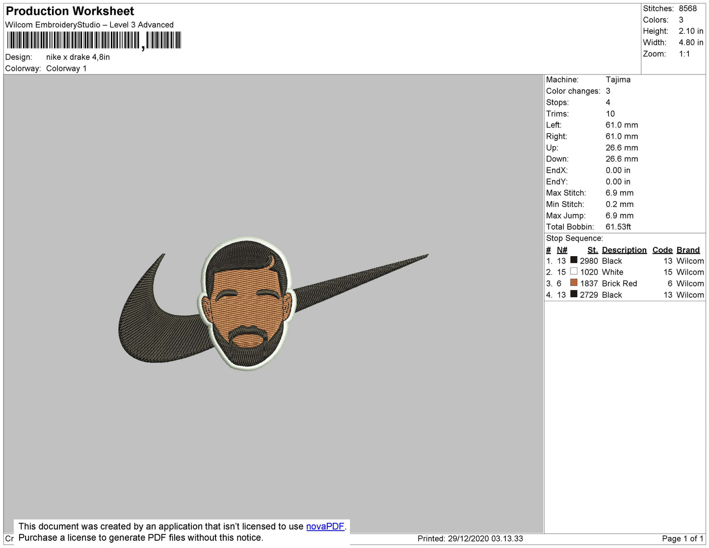 Drake Swoosh Embroidery Design Files - 5 Size's