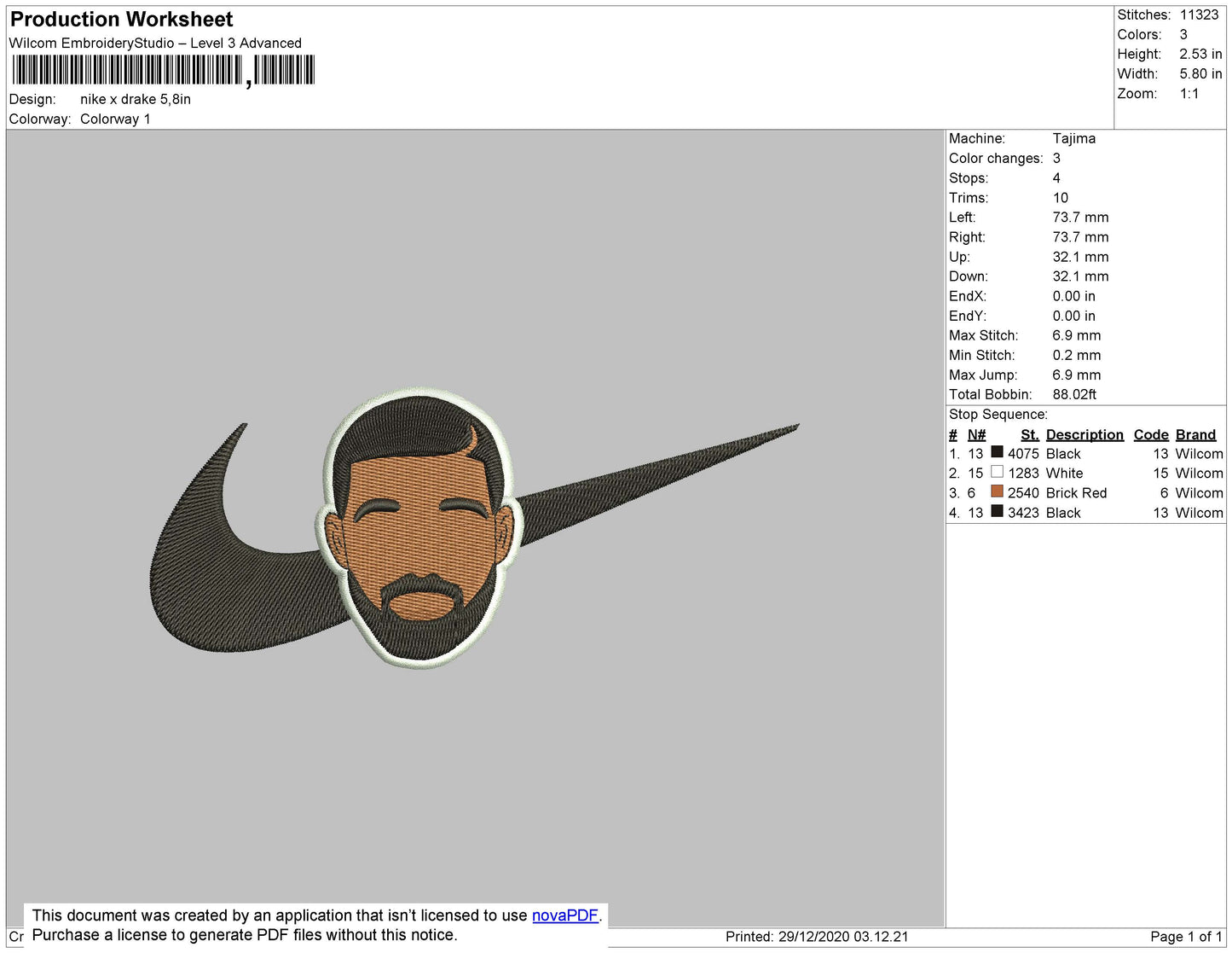 Drake Swoosh Embroidery Design Files - 5 Size's