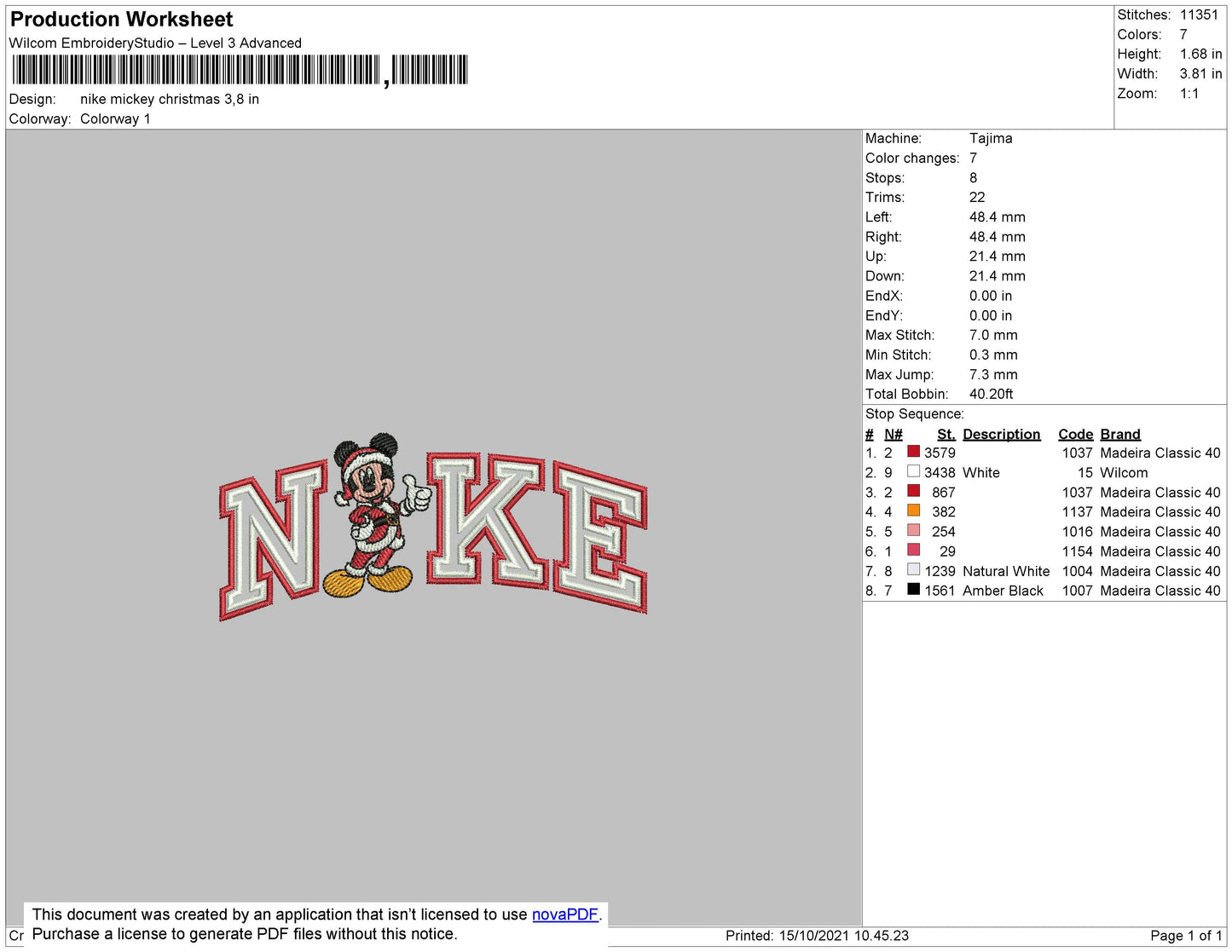 Nike Mickey Mouse v3 Embroidery Design Files - 4 Size's