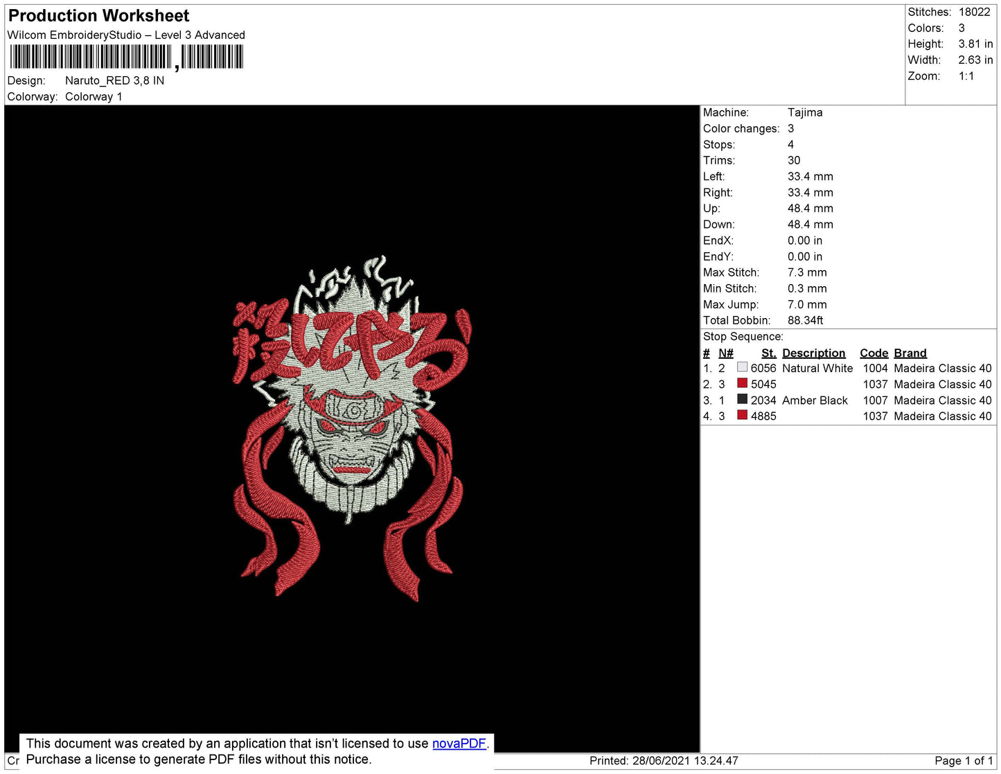 Naruto Red Embroidery Design Files - 4 Size's
