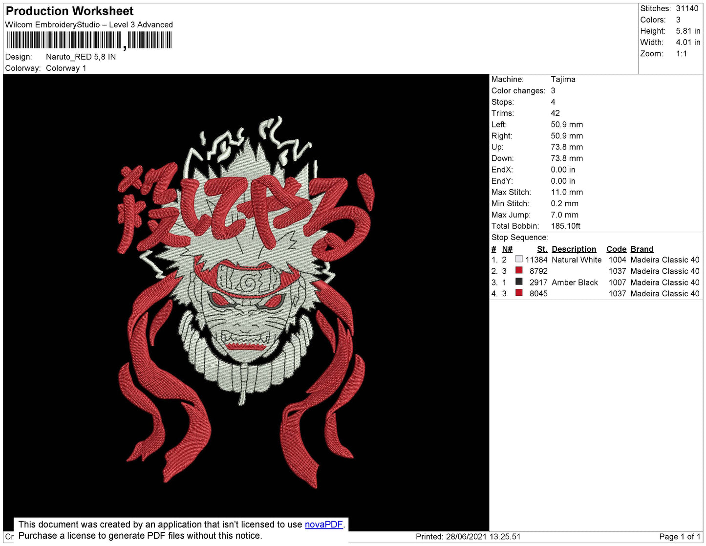 Naruto Red Embroidery Design Files - 4 Size's