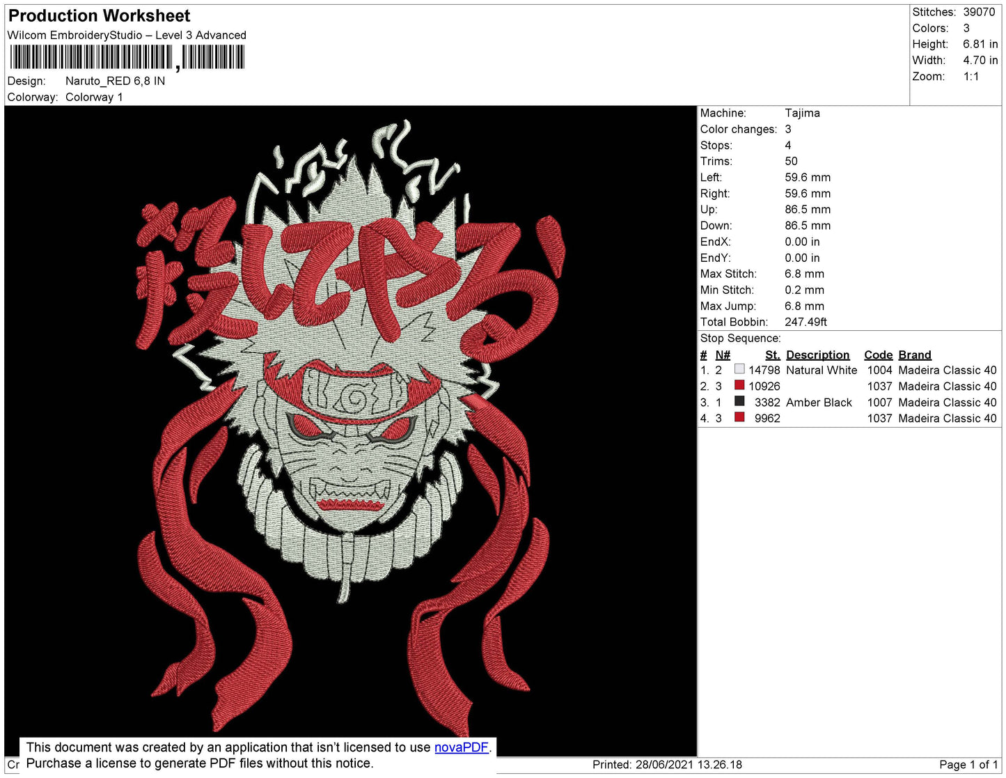 Naruto Red Embroidery Design Files - 4 Size's