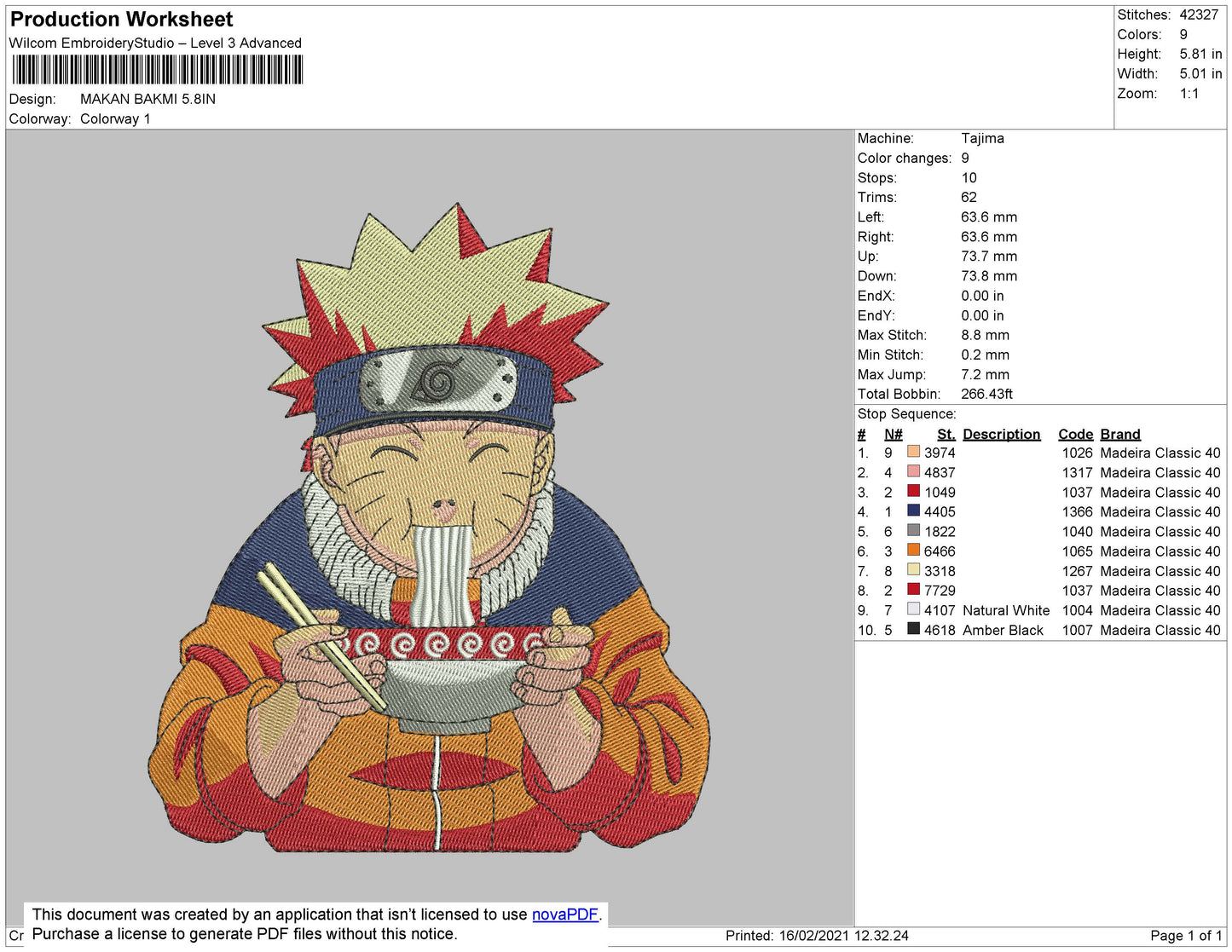 Naruto Uzumaki v10 Embroidery Design Files - 5 Size's