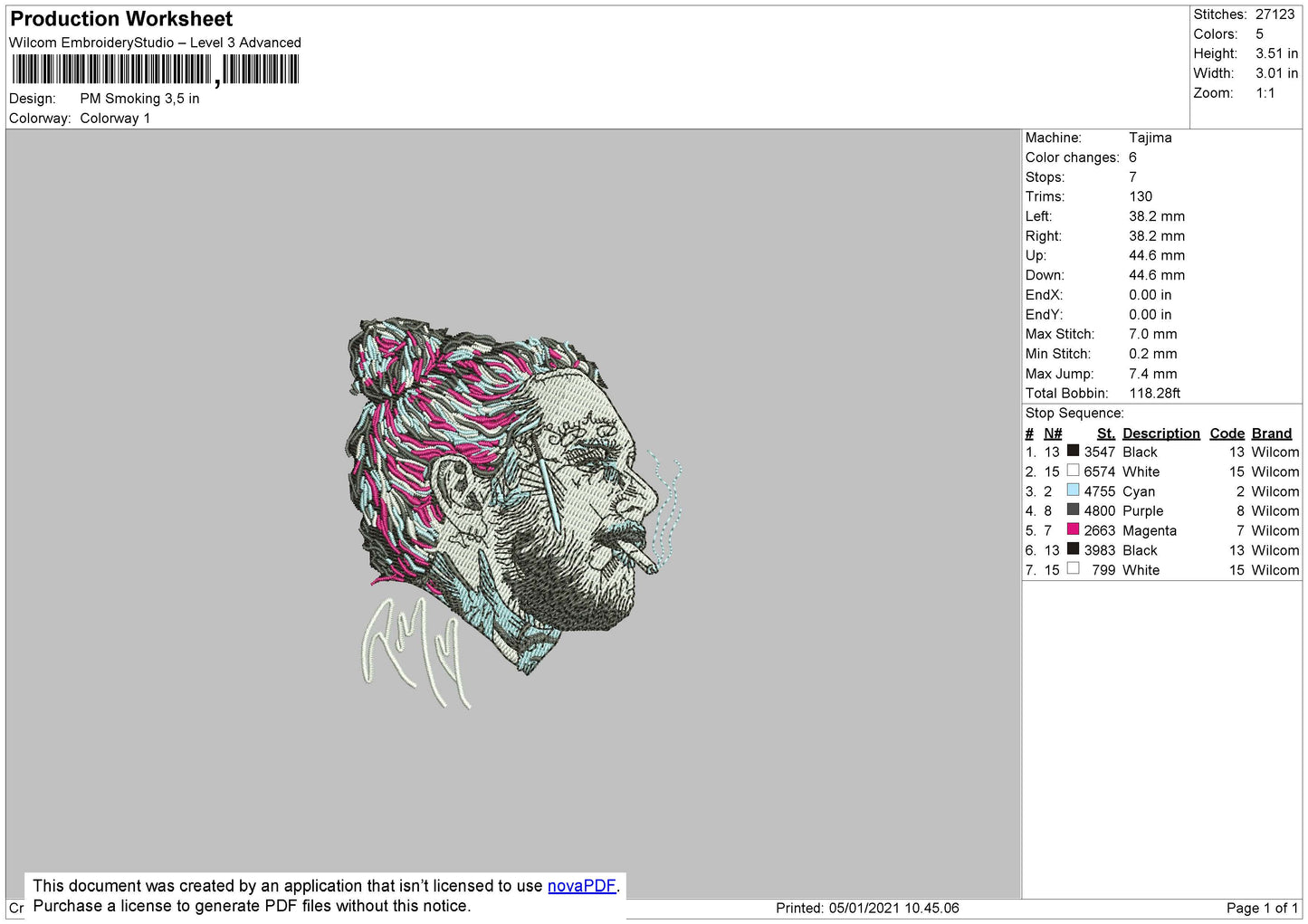 Post Malone Embroidery Design Files - 5 Size's