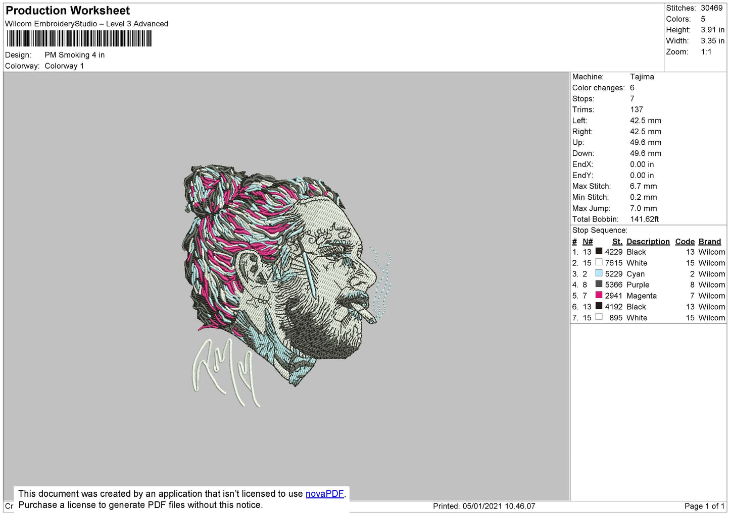 Post Malone Embroidery Design Files - 5 Size's