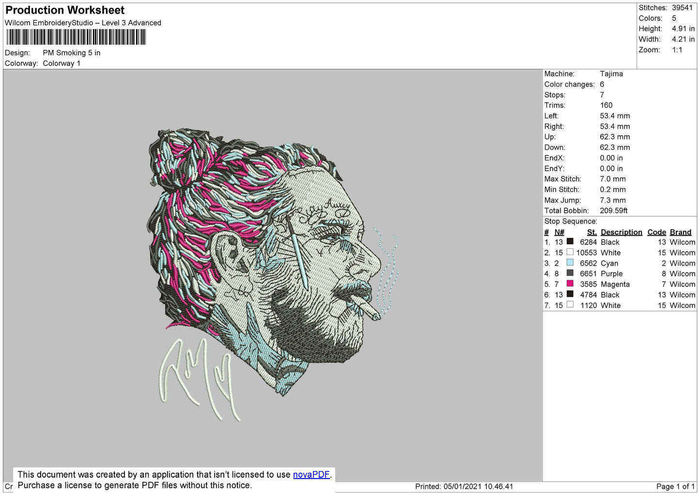 Post Malone Embroidery Design Files - 5 Size's