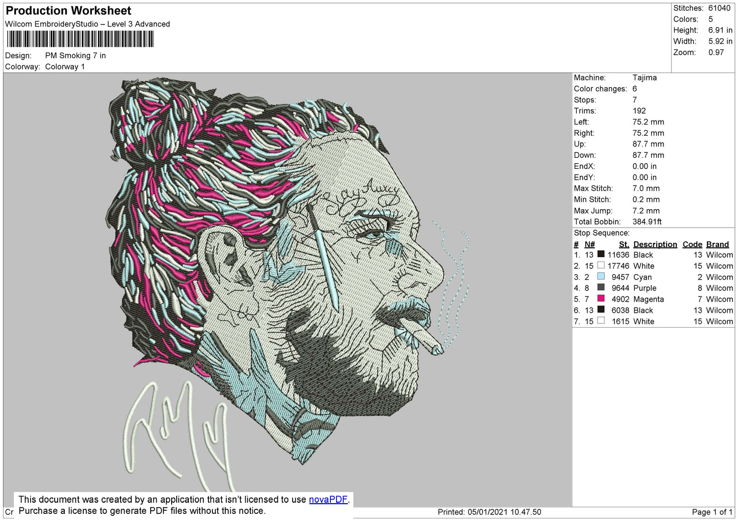 Post Malone Embroidery Design Files - 5 Size's