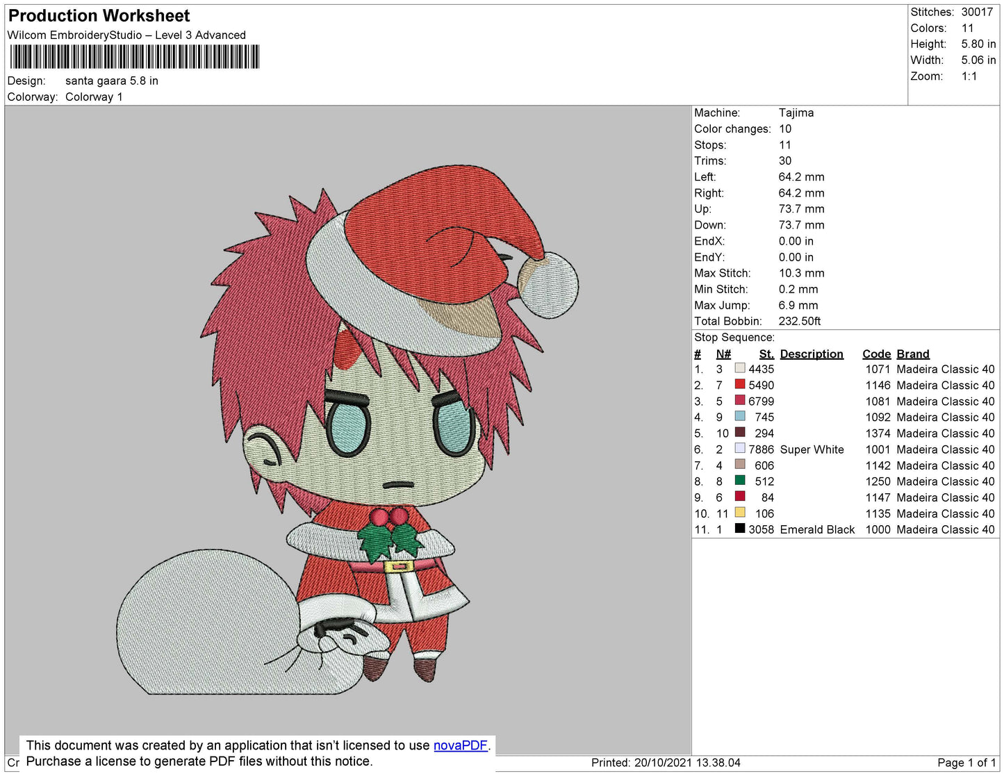 Santa Gaara Embroidery Design Files - 4 Size's