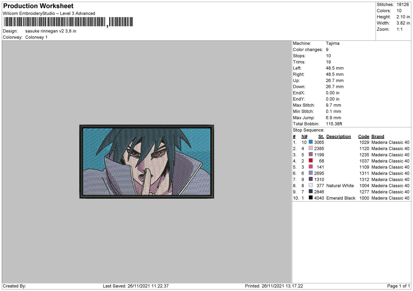 Sasuke Rinnegan Embroidery Design Files - 4 Size's