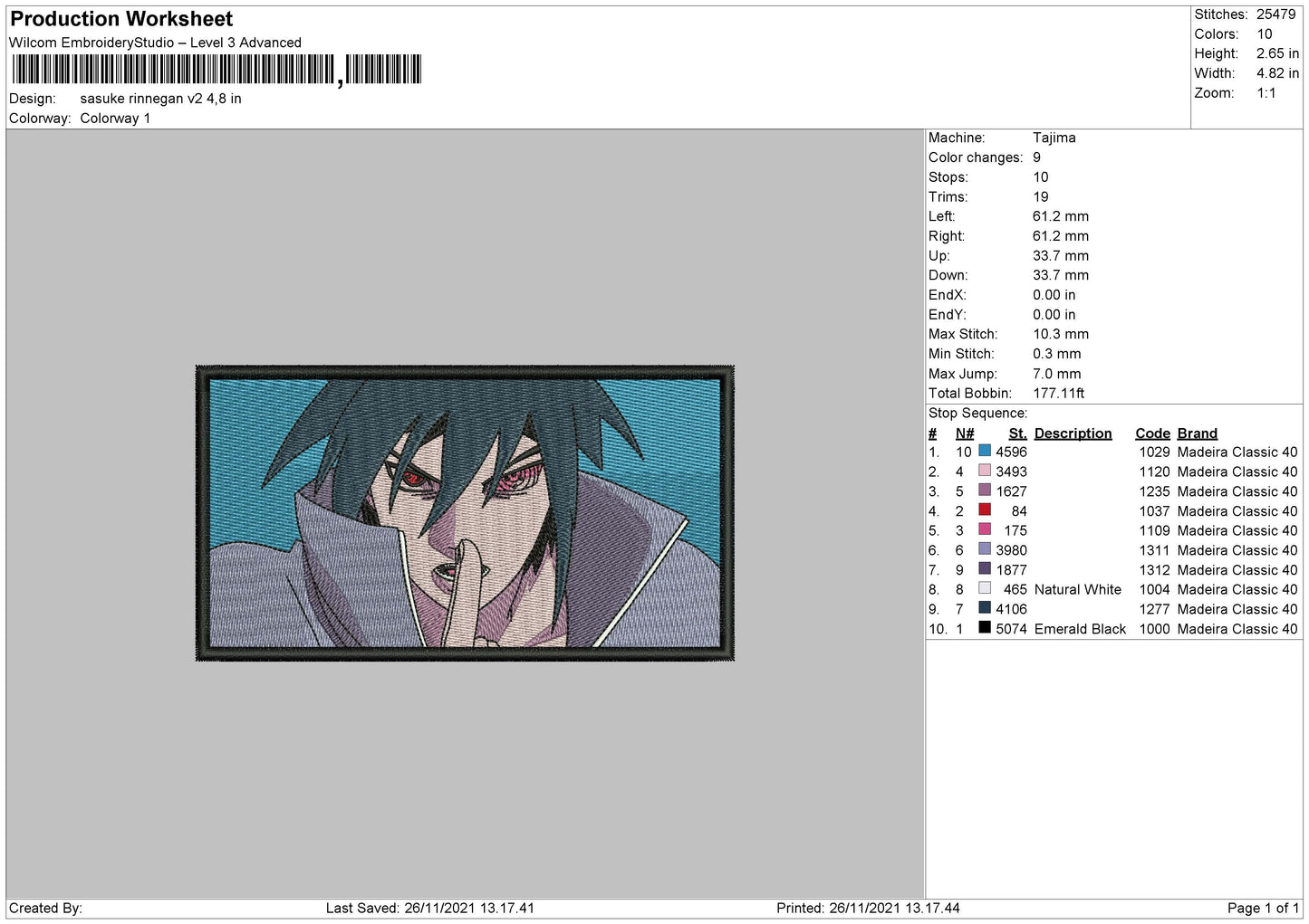 Sasuke Rinnegan Embroidery Design Files - 4 Size's