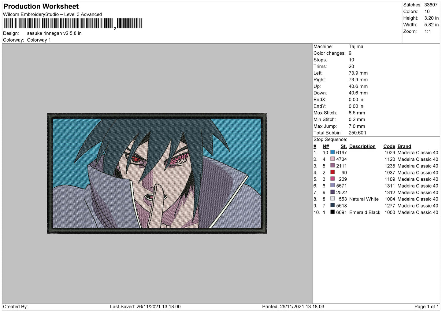 Sasuke Rinnegan Embroidery Design Files - 4 Size's