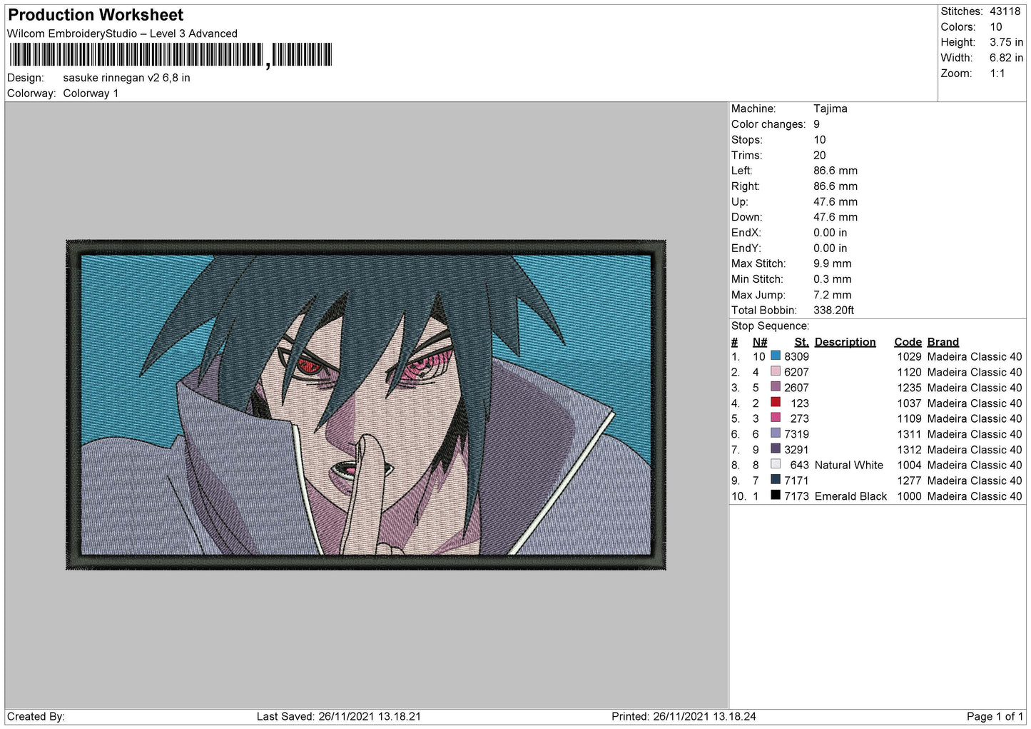 Sasuke Rinnegan Embroidery Design Files - 4 Size's
