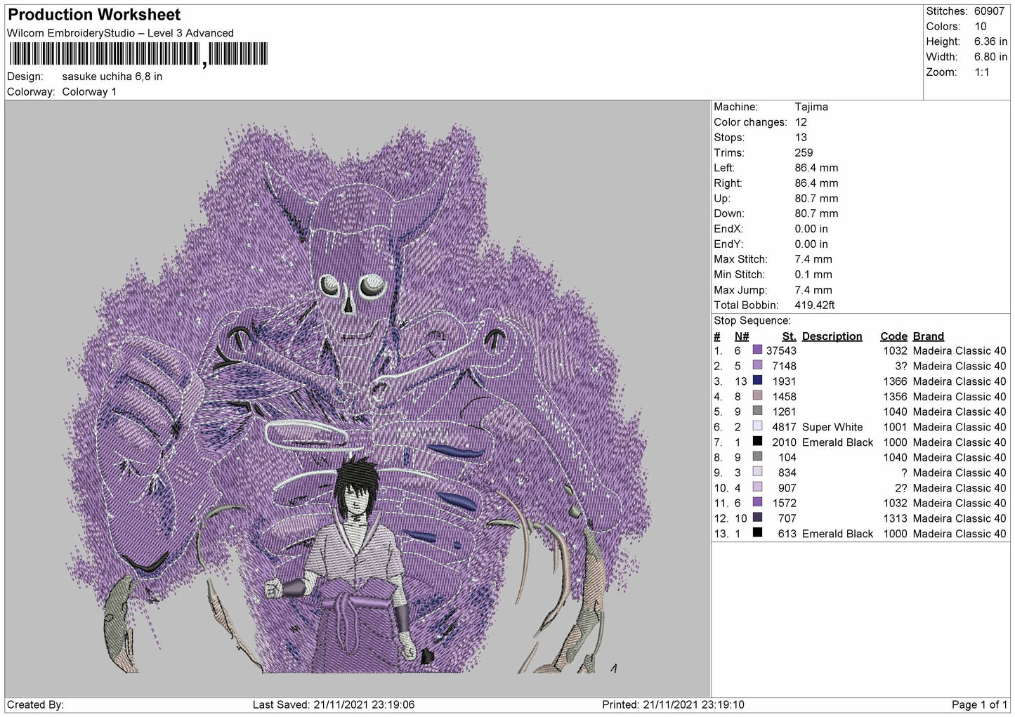 Sasuke Uchiha v6 Embroidery Design Files - 4 Size's