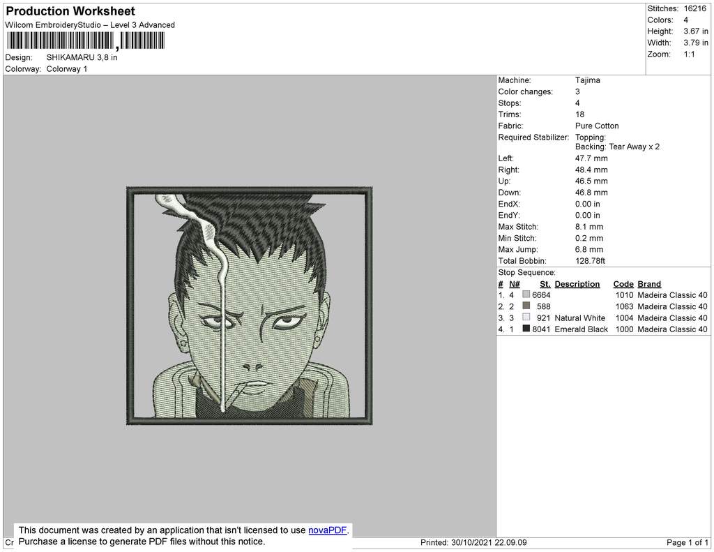 Shikamaru Nara v3 Embroidery Design Files - 4 Size's