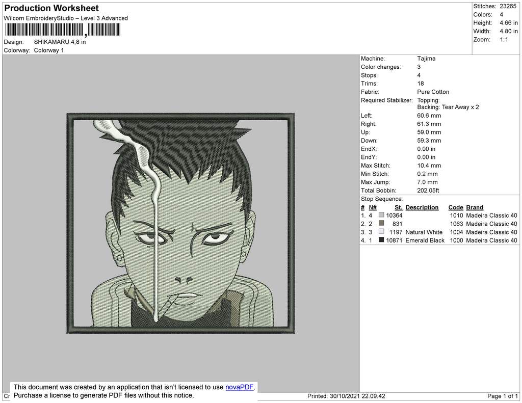 Shikamaru Nara v3 Embroidery Design Files - 4 Size's