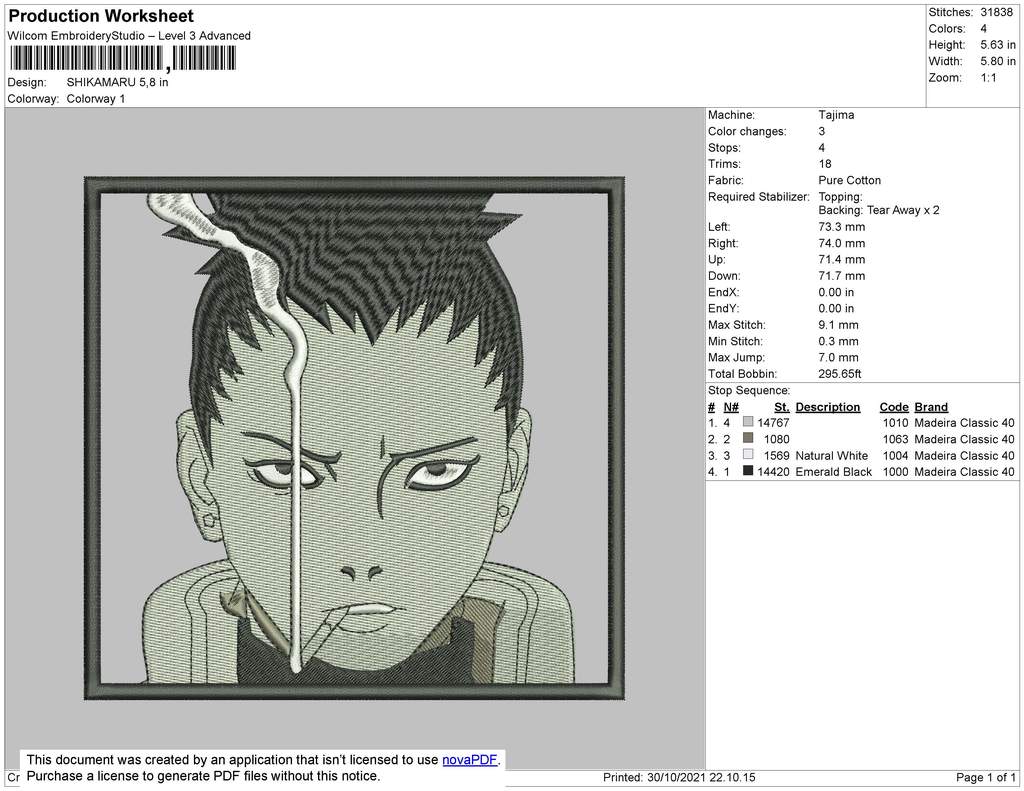 Shikamaru Nara v3 Embroidery Design Files - 4 Size's