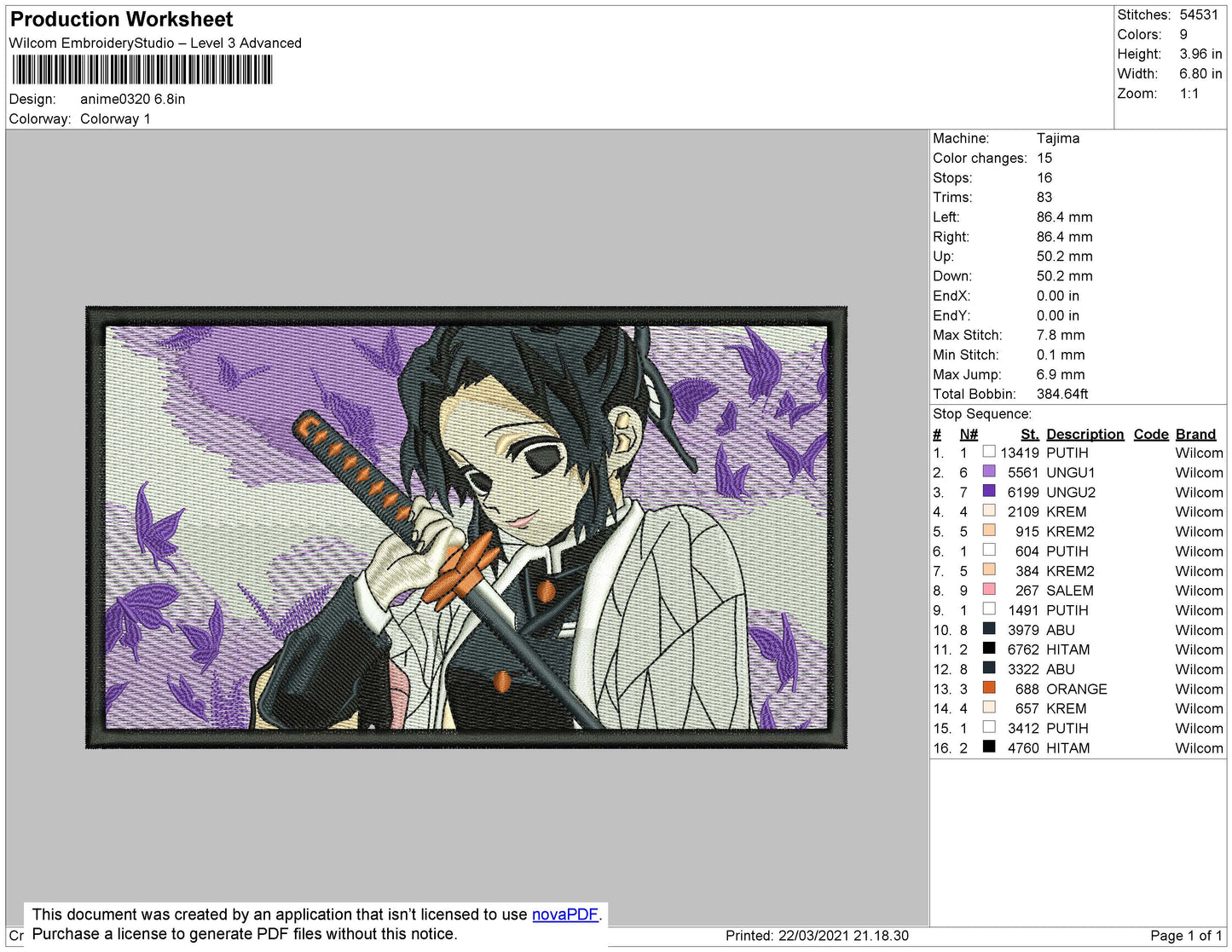 Shinobu Kocho v2 Embroidery Design Files - 4 Size's