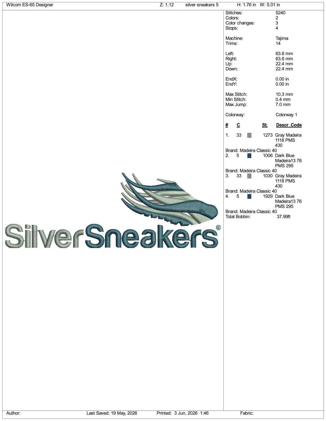 Silver Sneakers Logo Embroidery Design Files - 3 Size's
