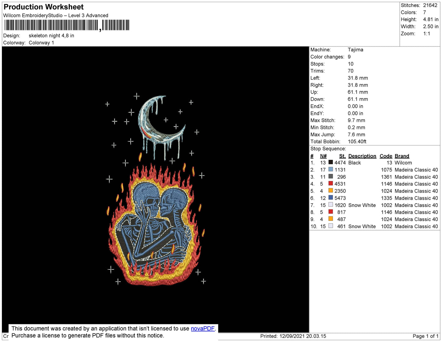 Skeleton Couple Night Embroidery Design Files - 4 Size's