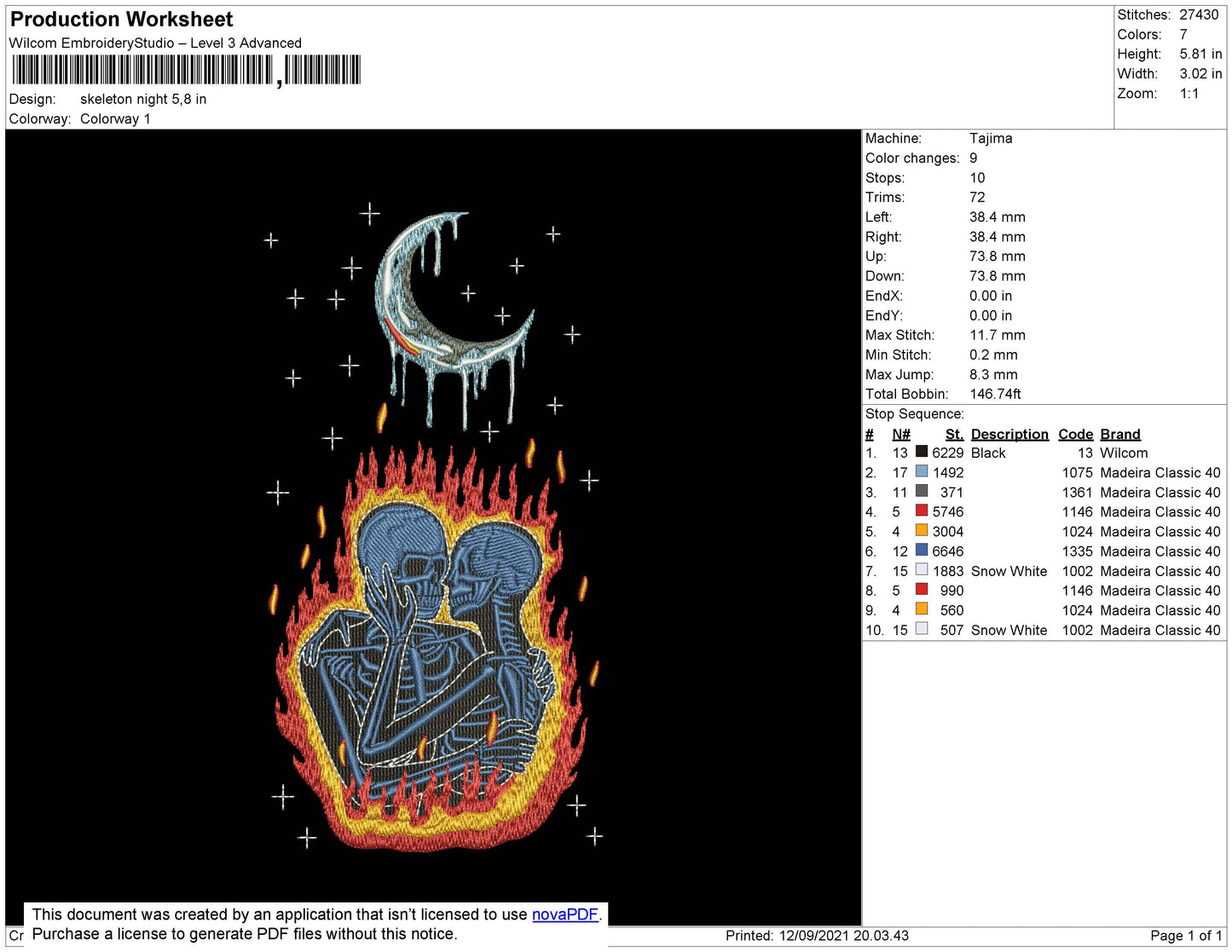 Skeleton Couple Night Embroidery Design Files - 4 Size's