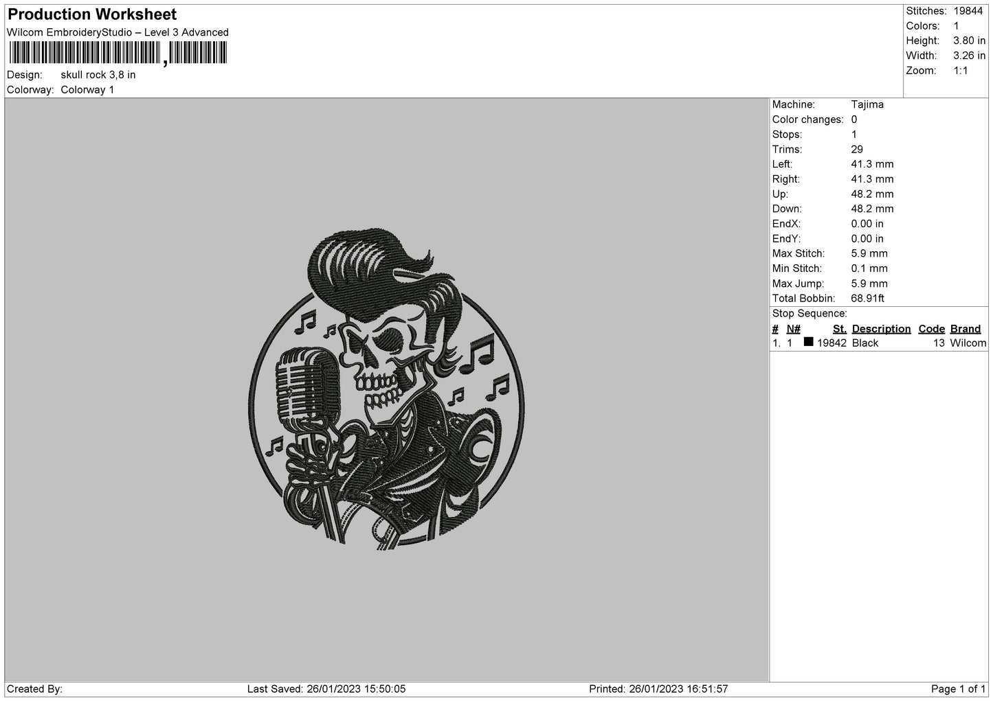 Skull Rock Embroidery Design Files - 4 Size's