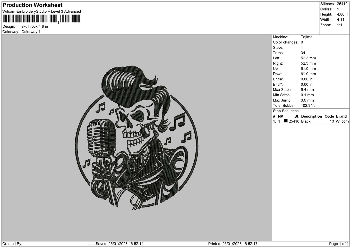 Skull Rock Embroidery Design Files - 4 Size's