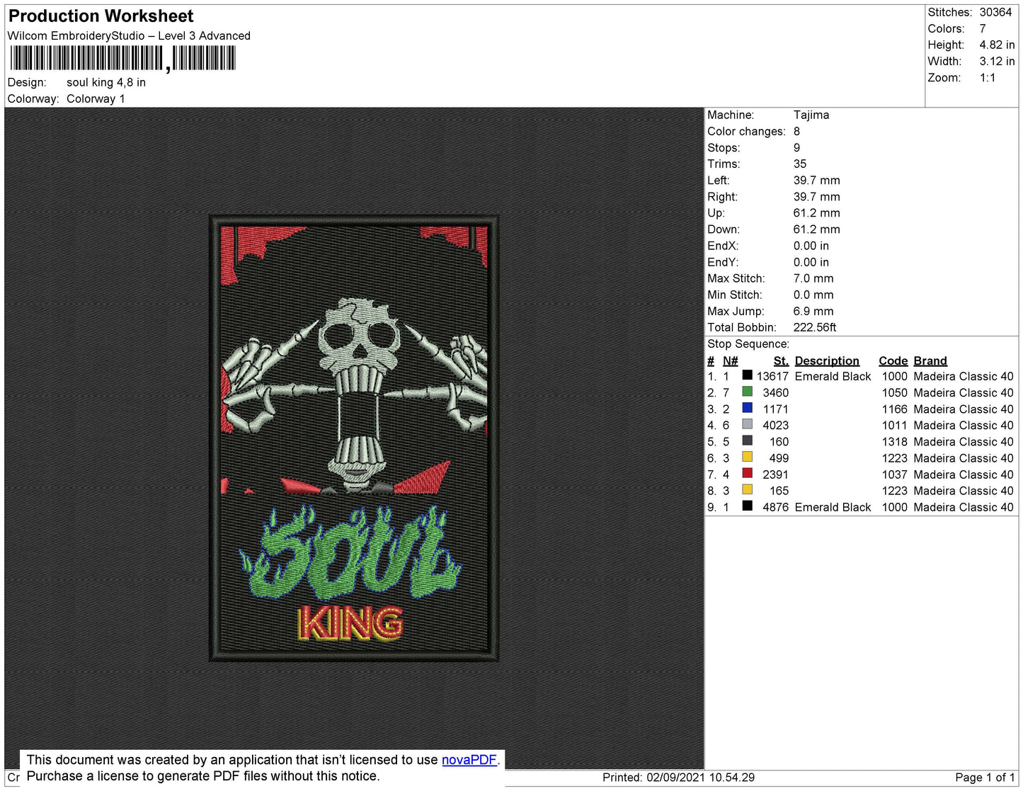 Soul King Embroidery Design Files - 4 Size's