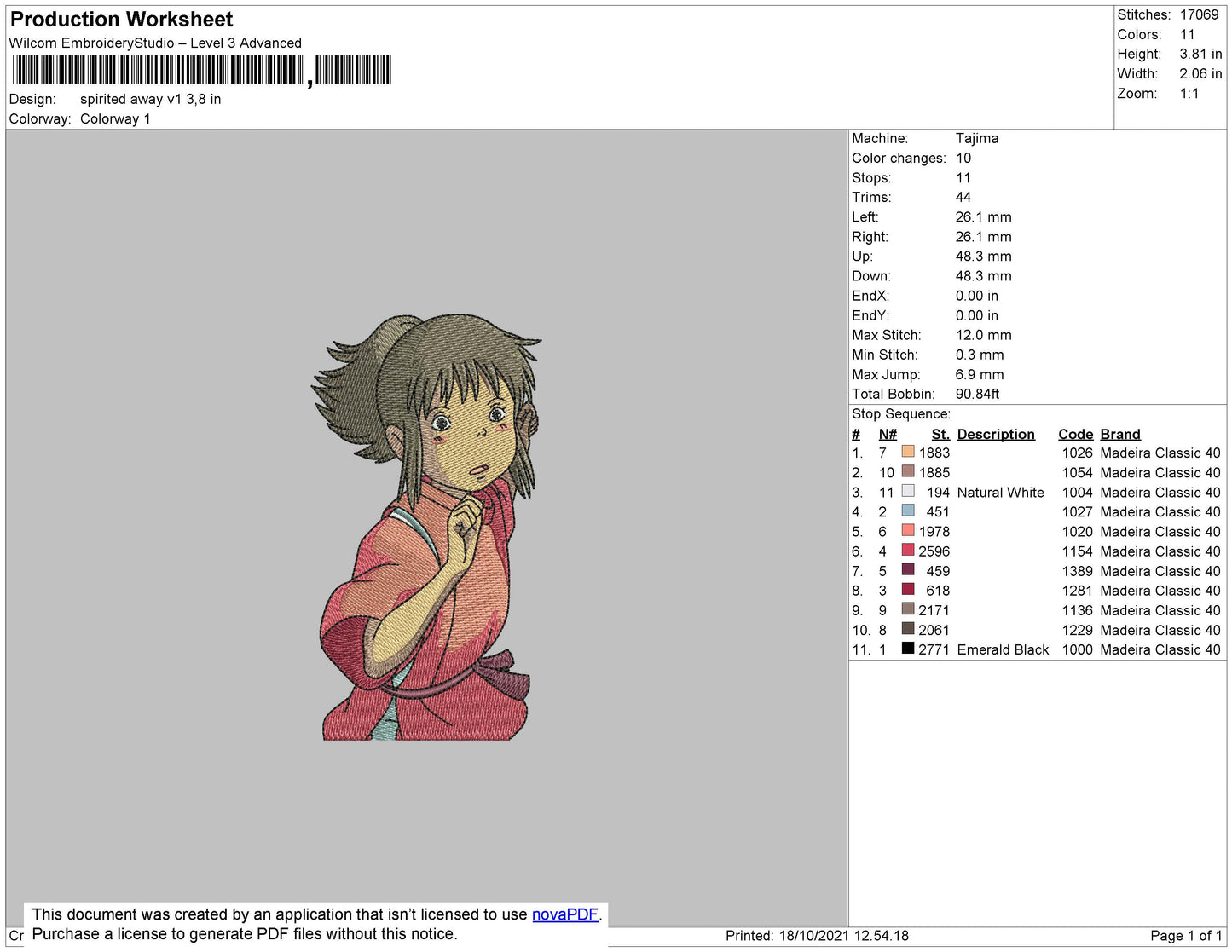 Chihiro Ogino Embroidery Design Files - 4 Size's