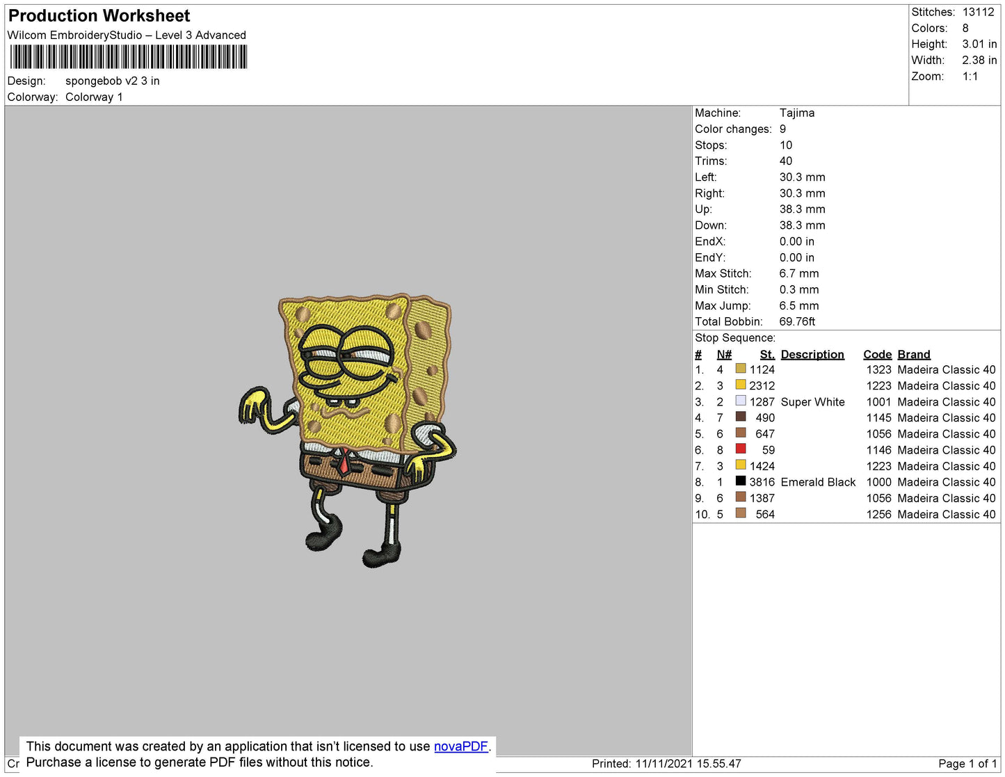 SpongeBob v3 Embroidery Design Files - 4 Size's